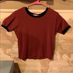 maroon and black ringer tee